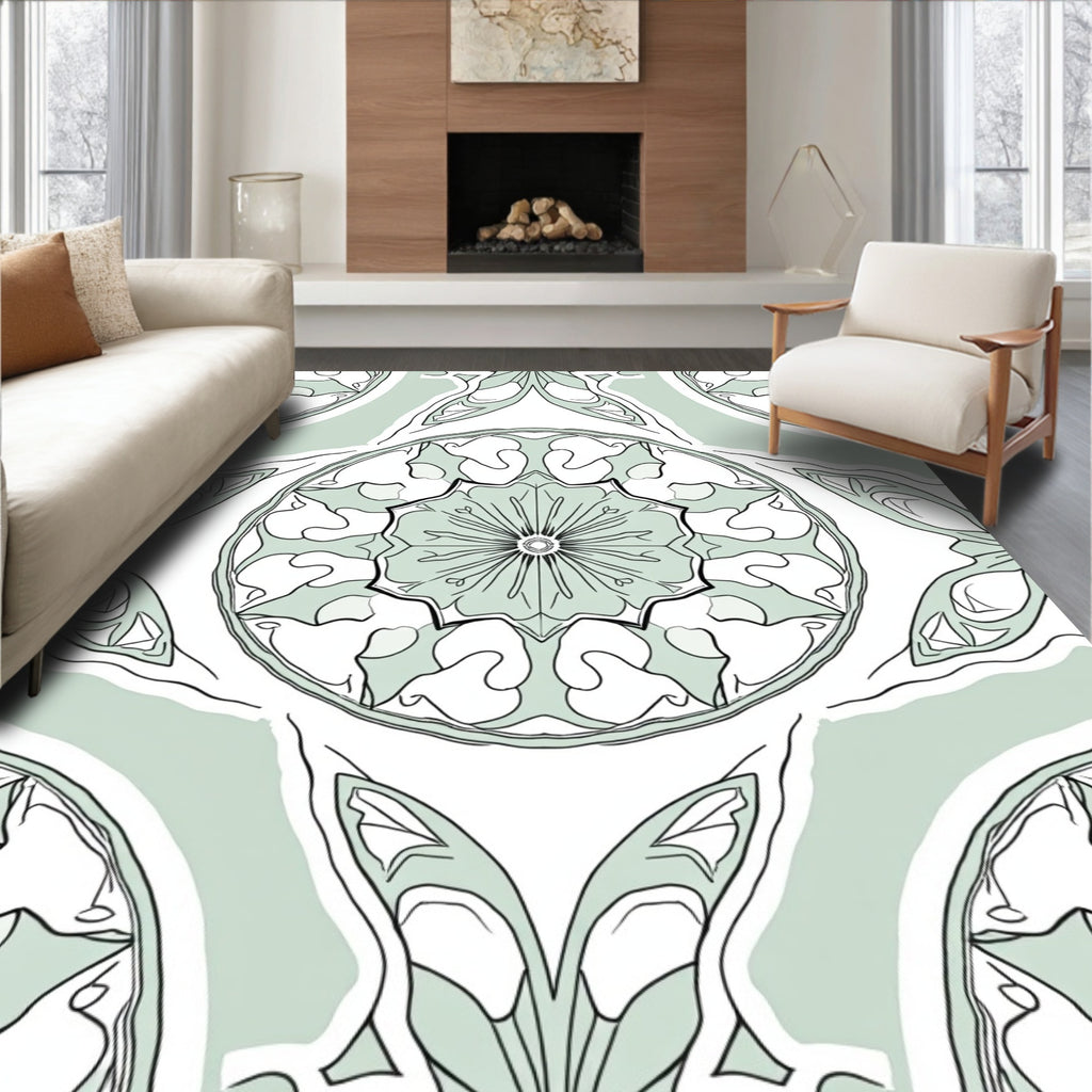 Mint Green Medallion Organic Pattern Rug