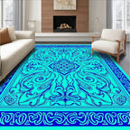 Intricate Cyan Floral Art Deco Rug