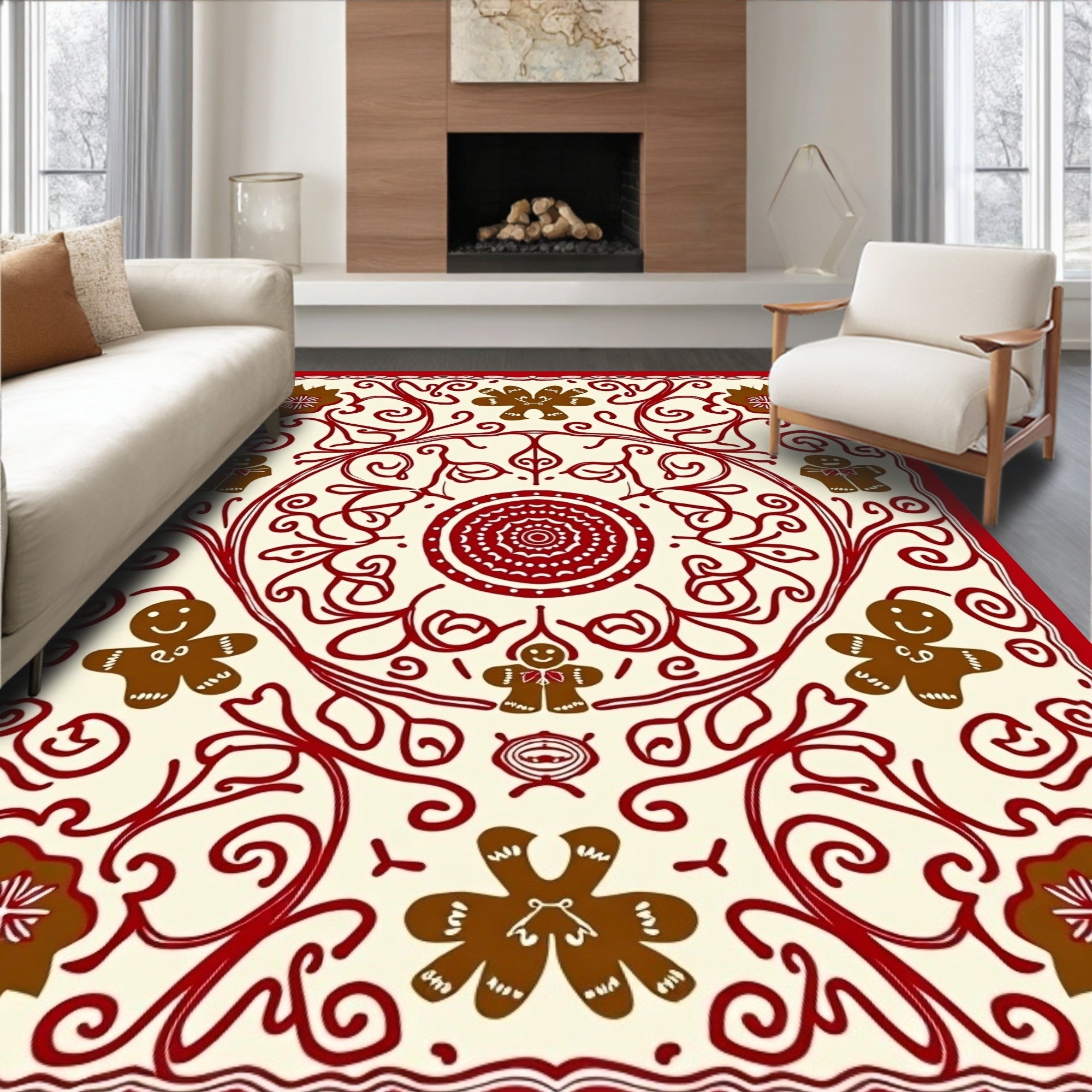 Whimsical Gingerbread Floral Pattern Rug