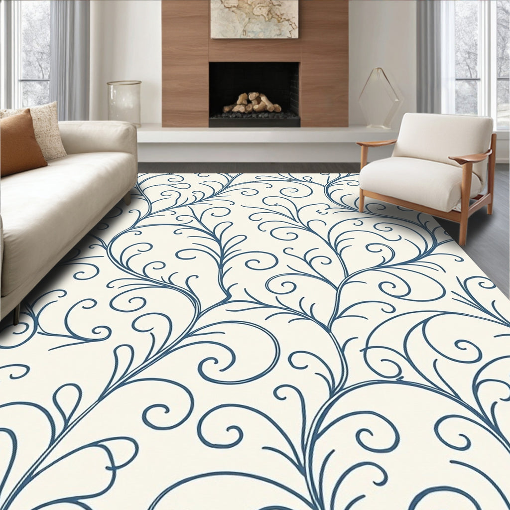 Elegant Blue Swirl Vine Pattern Rug