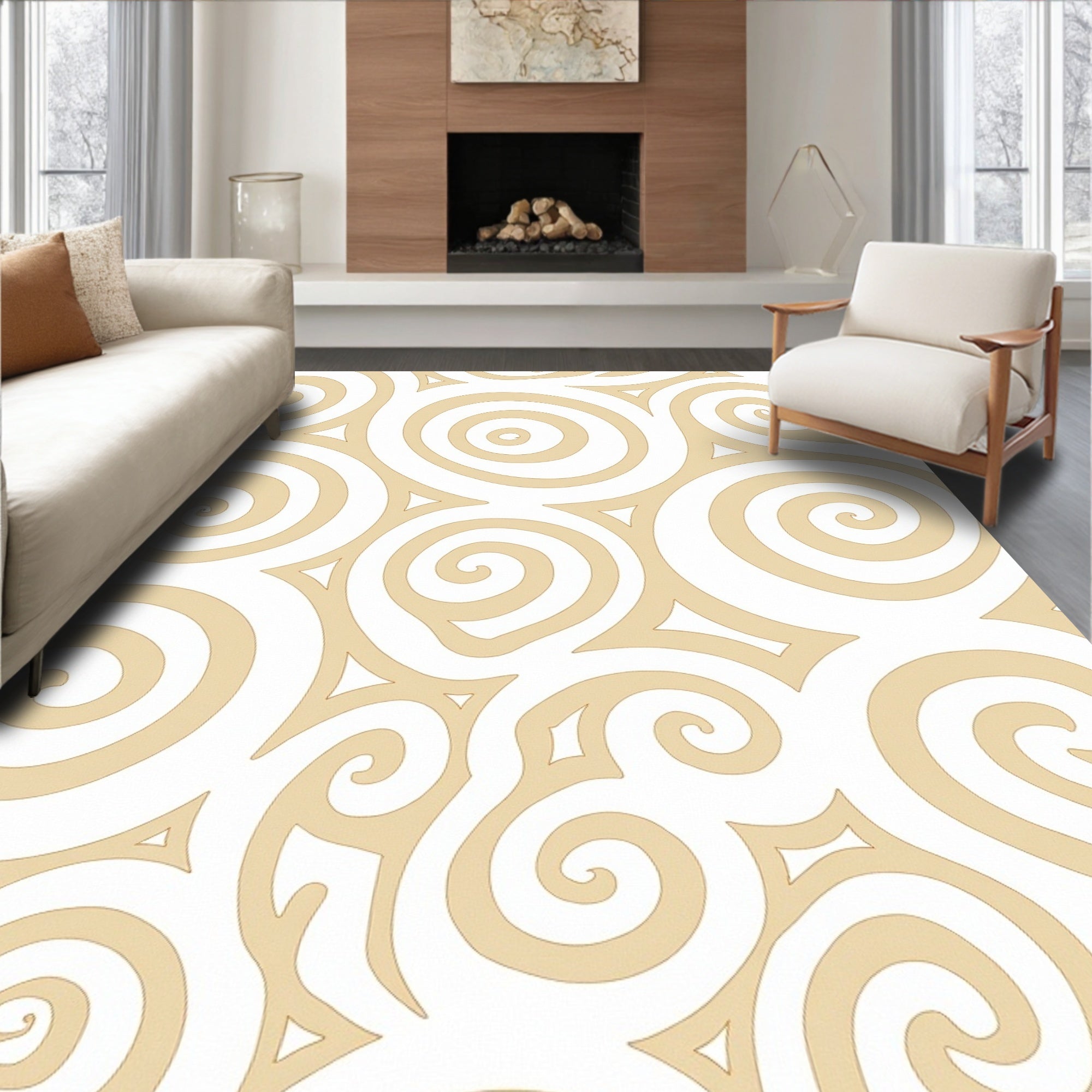 Gold Swirls Triangles Pattern Rug