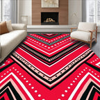 Red Chevron Geometric Dot Pattern Rug
