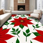 Floral Poinsettia Red Green Pattern Rug