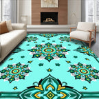 Aqua Teal Medallion Border Design Rug