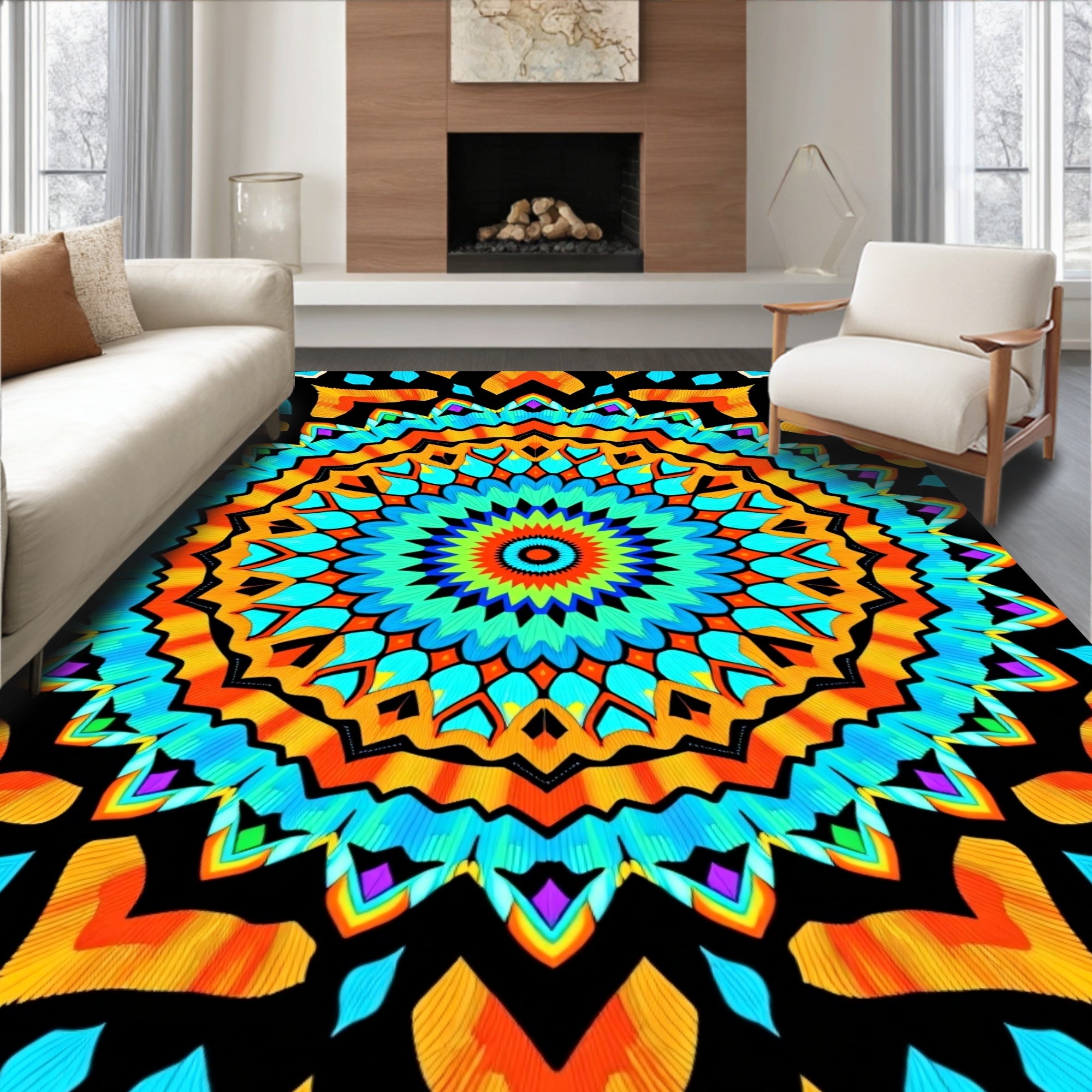 Vibrant Abstract Geometric Mandala Design Rug