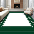 Elegant Dark Green White Border Rug