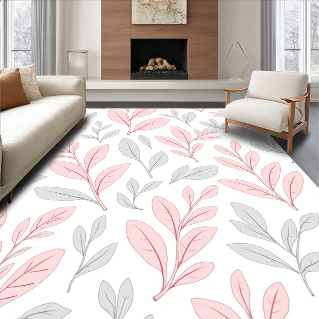 Soft Pink Gray Foliage Pattern Rug
