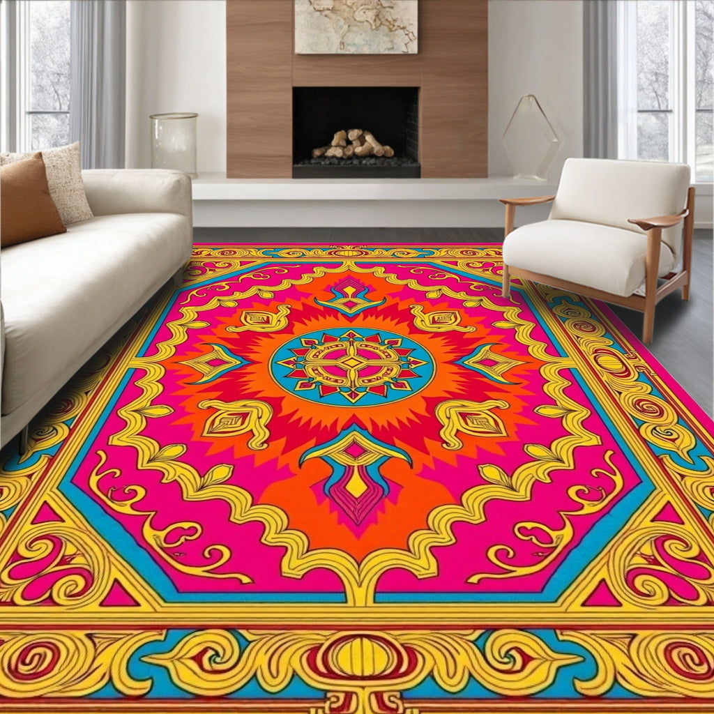 Vibrant Mandala Floral Border Design Rug