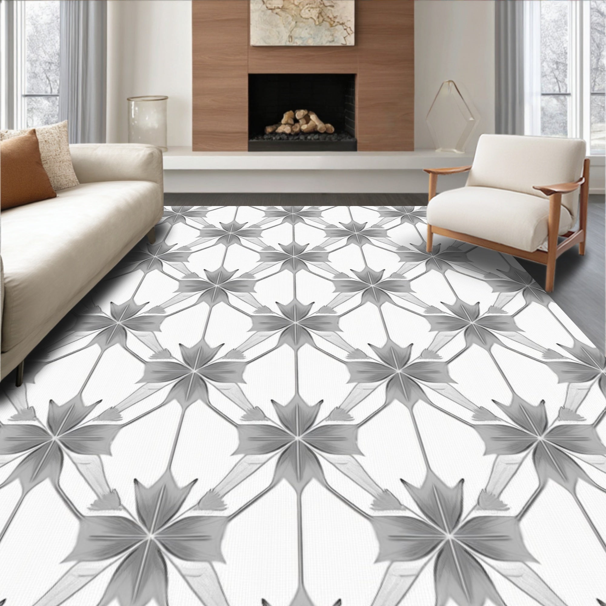 Geometric Floral Art Deco Pattern Rug