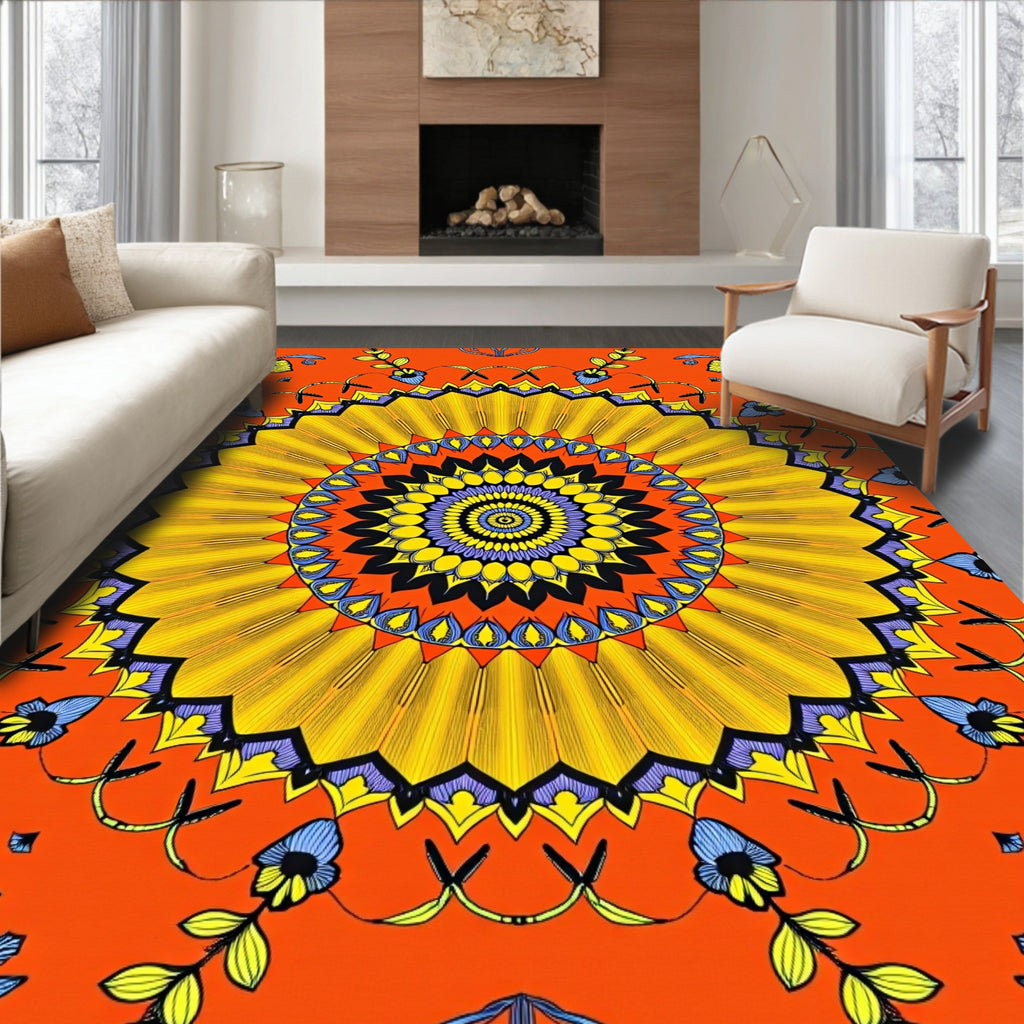 Vibrant Mandala Floral Sun Design Rug