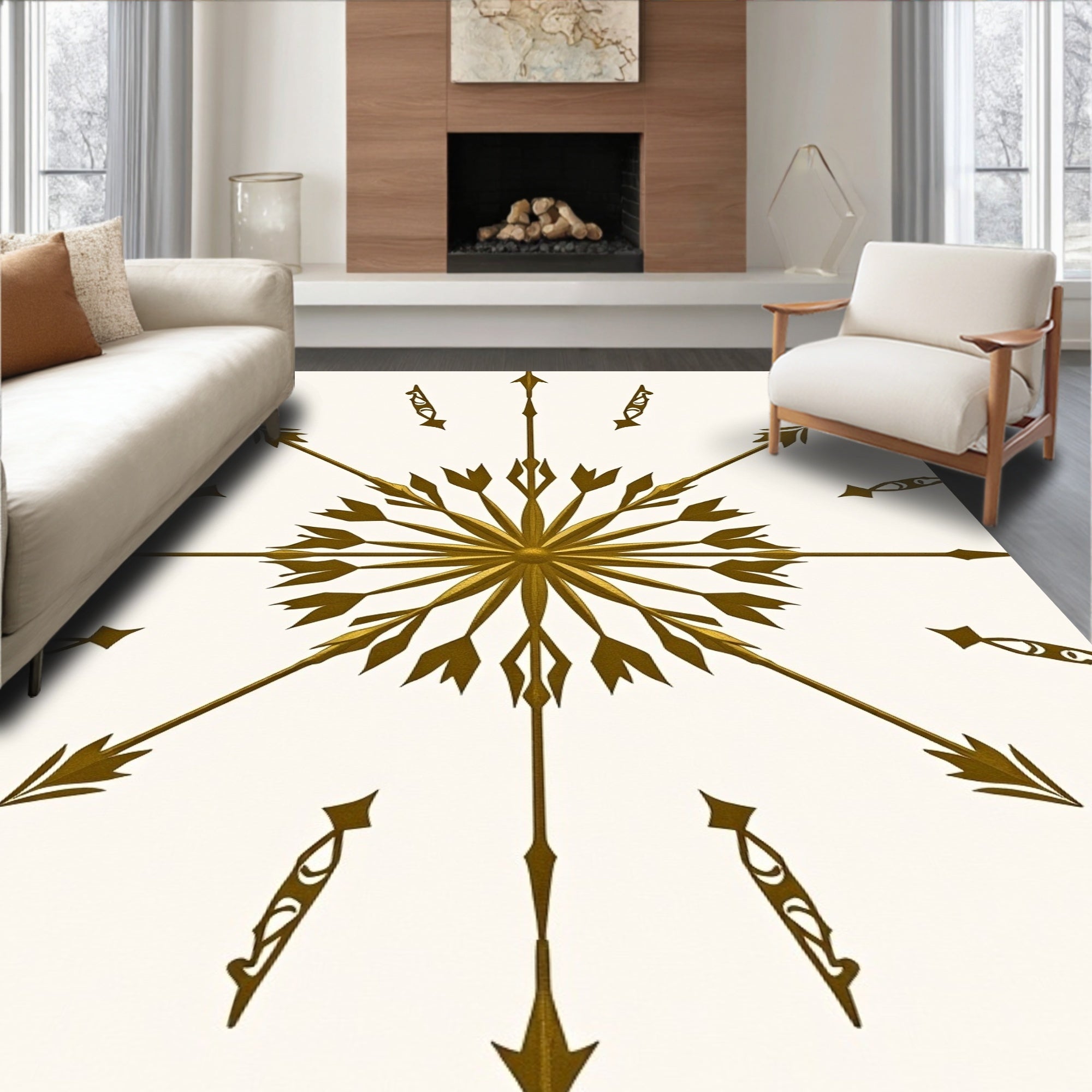 Gold Starburst Arrow Pattern Rug