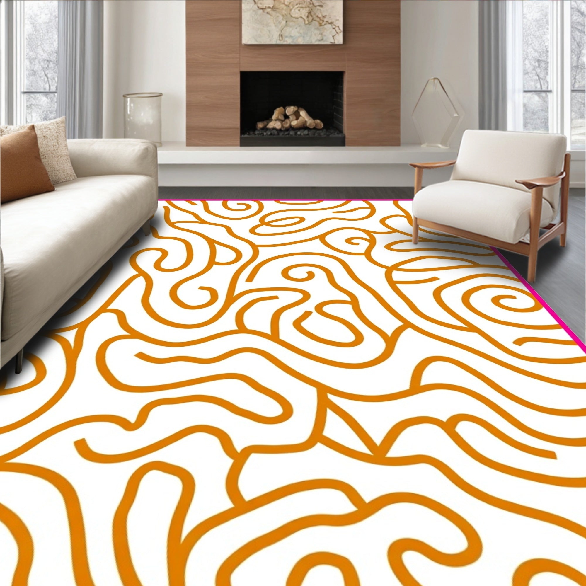 Orange Organic Swirl Pattern Rug