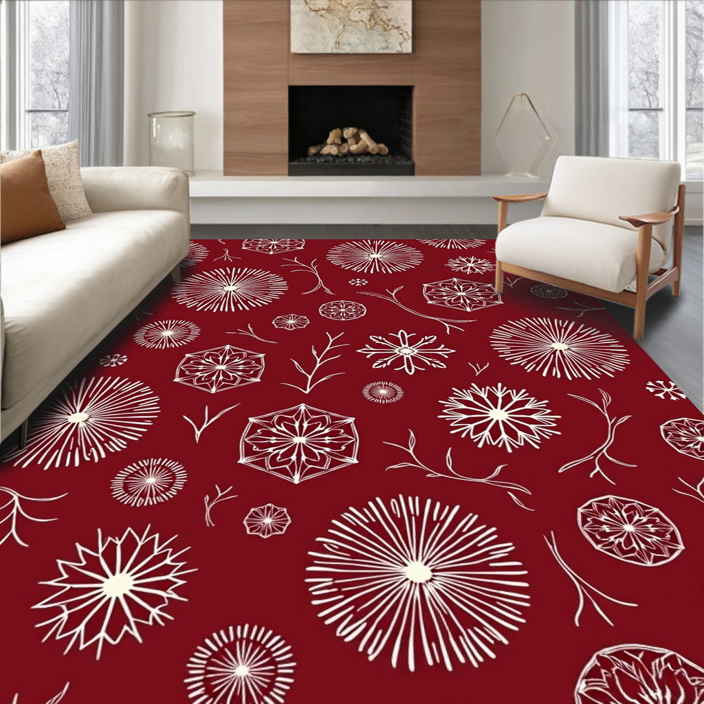 White Snowflake Sunburst Geometric Pattern Rug