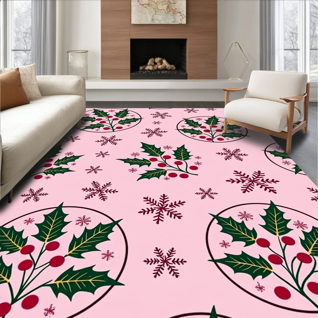 Holly Berry And Snowflake Pattern Rug