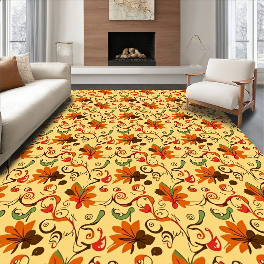 Rustic Autumn Floral Swirl Pattern Rug