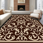 Elegant Swirl Floral Damask Design Rug