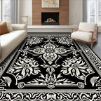 Classic Floral Medallion Black And White Rug