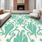 Elegant Teal Ivory Floral Pattern Rug