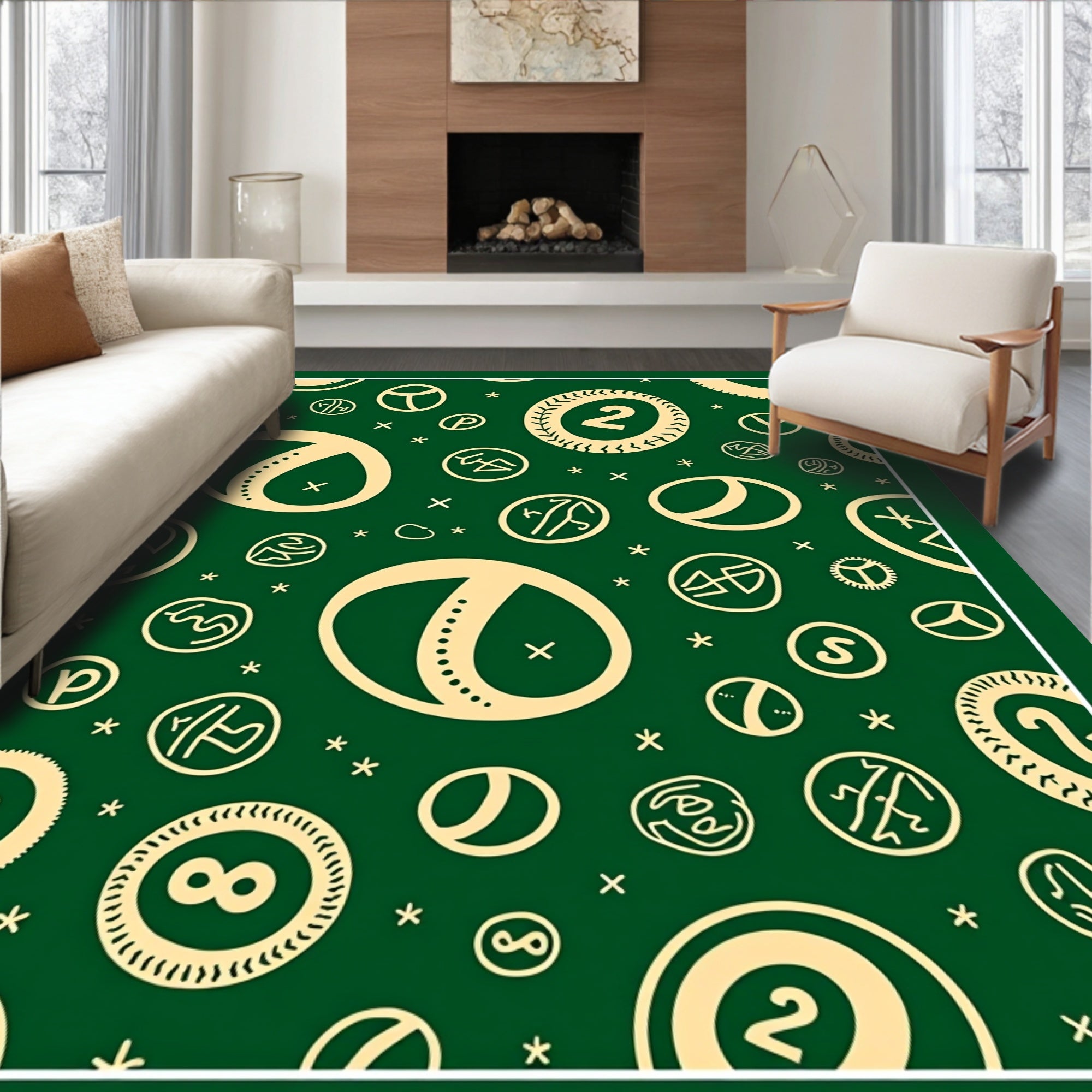 Whimsical Beige Symbols Patterned Rug