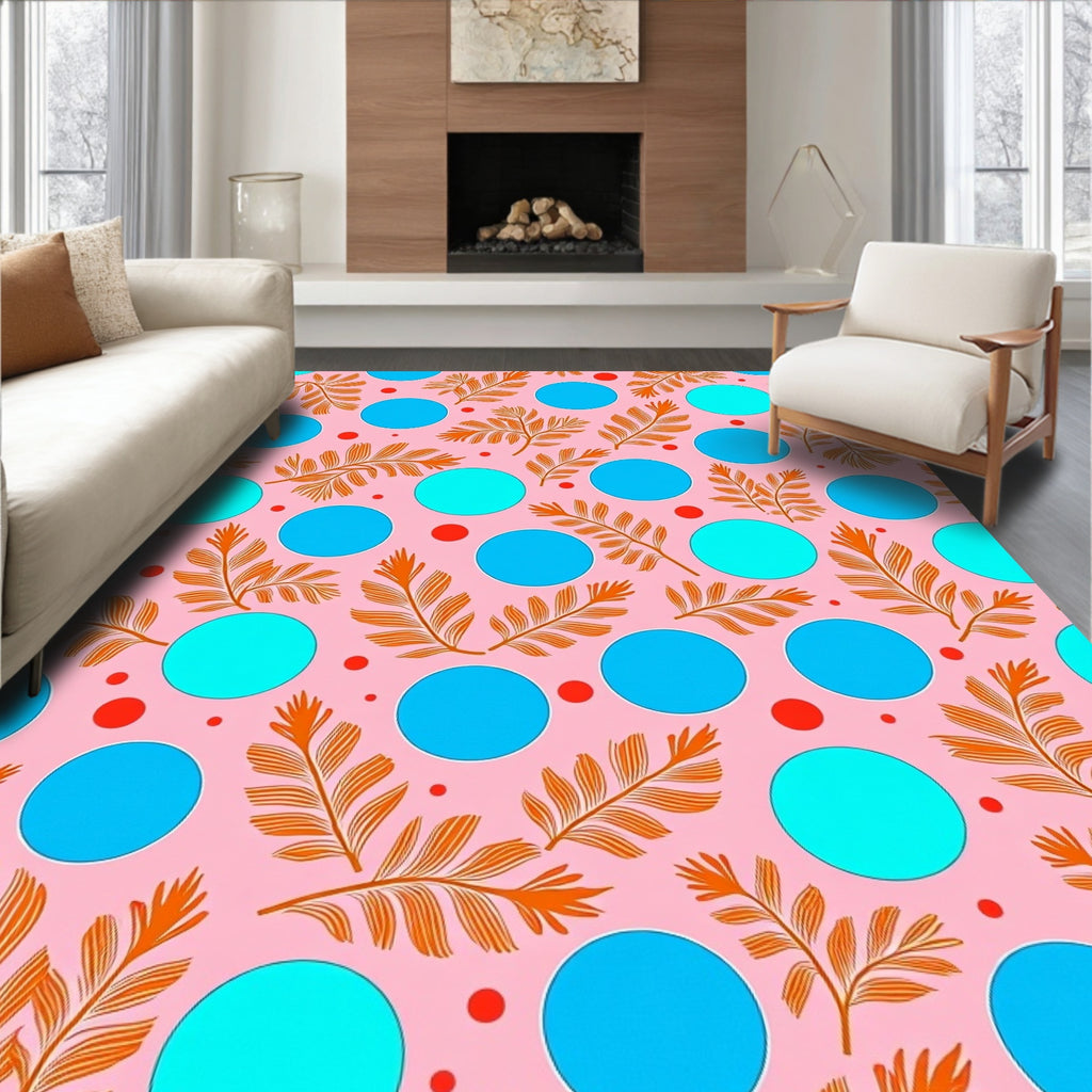 Orange Leaf And Blue Dot Pattern Rug