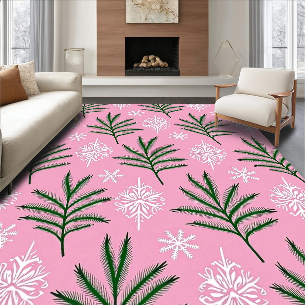Green Pine White Snowflake Pattern Rug