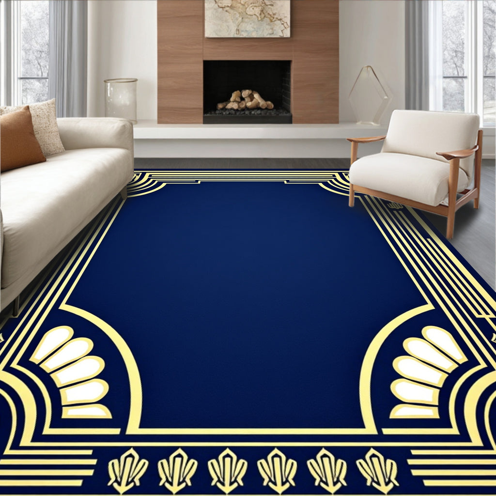 Art Deco Gold Navy Geometric Pattern Rug