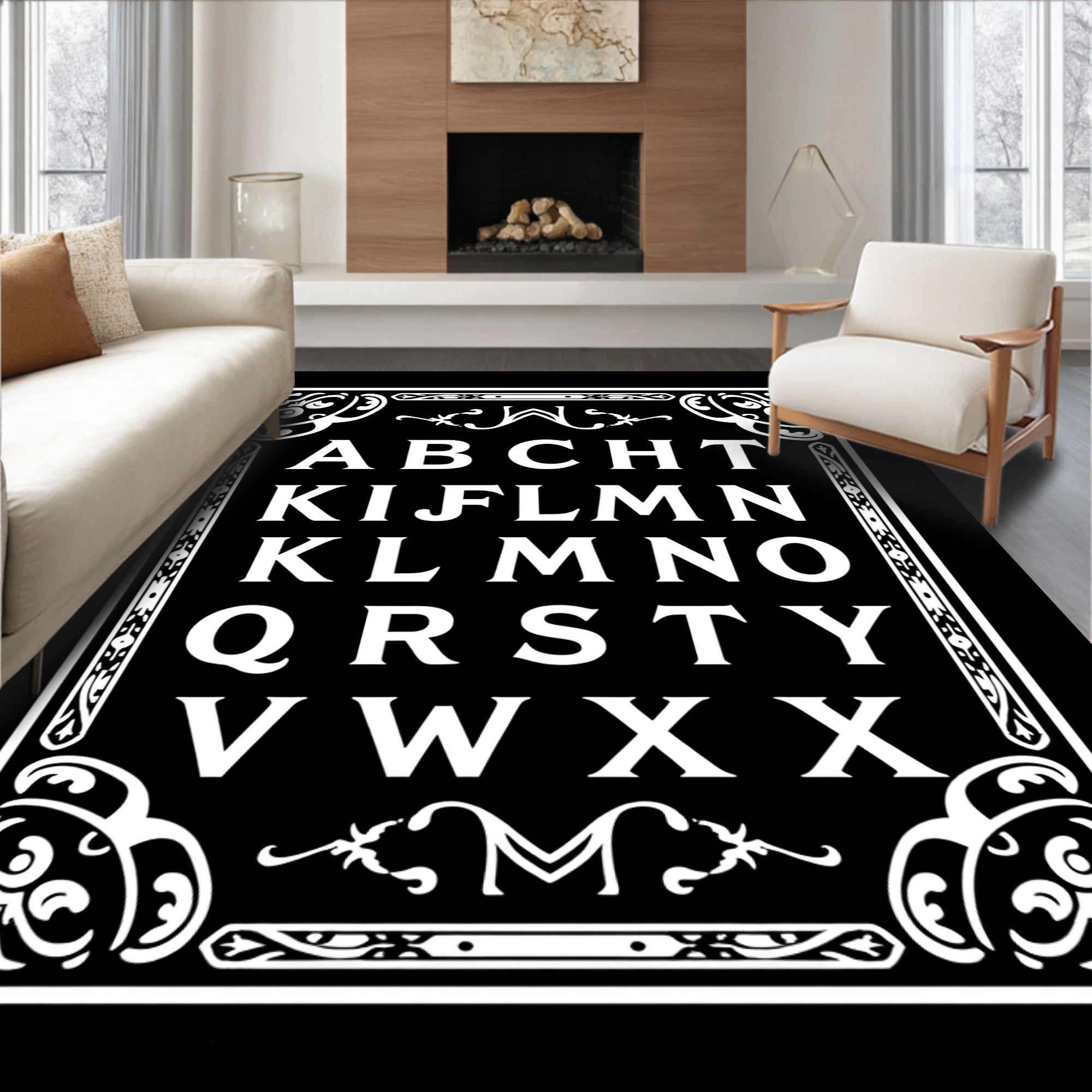 Decorative Alphabet Border Design Rug