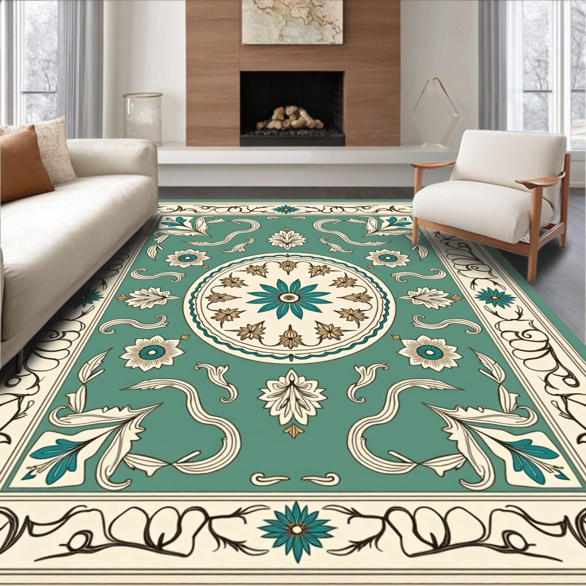 Art Nouveau Floral Medallion Pattern Rug