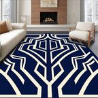 Navy and Cream Geometric Deco Design Rug