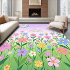 Whimsical Rainbow Floral Meadow Design Rug