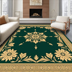 Emerald Golden Floral Centerpiece Border Rug