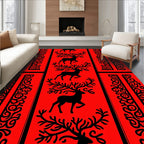 Red Black Deer Scroll Pattern Rug