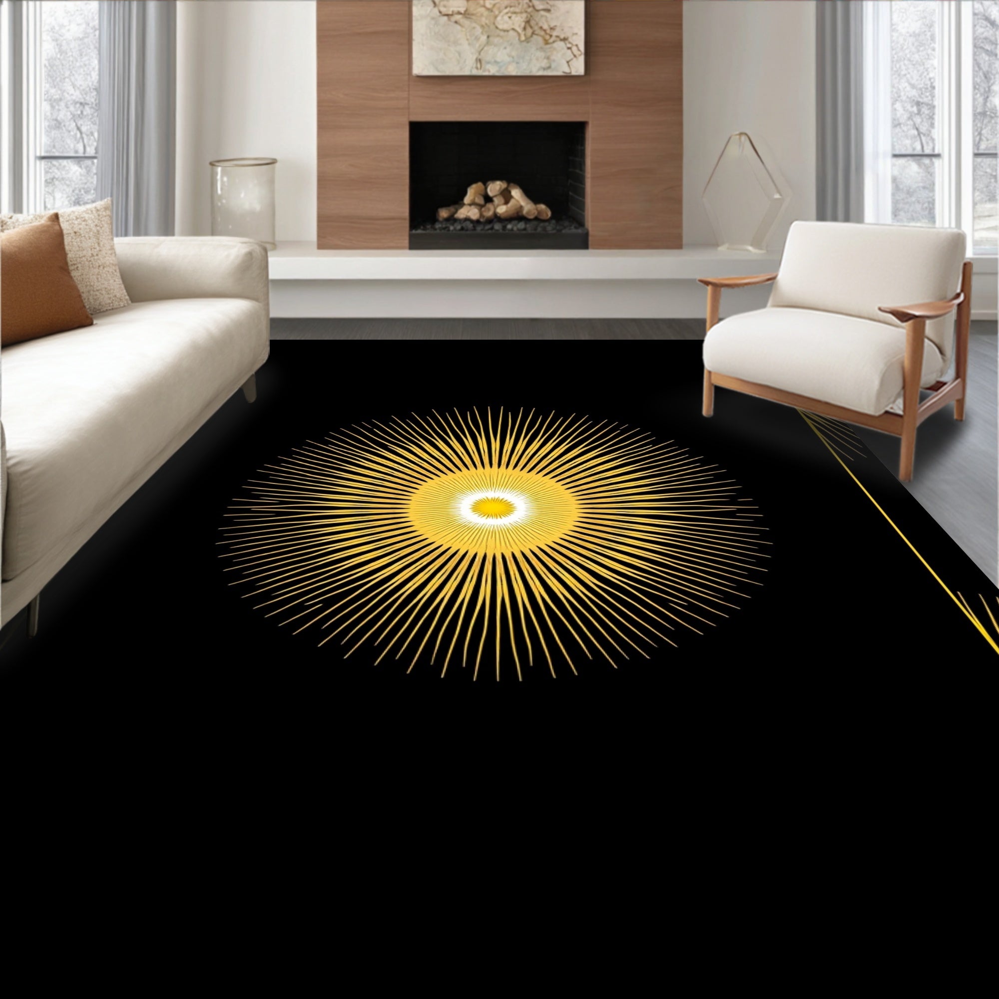 Radiant Sunburst Geometric Art Design Rug