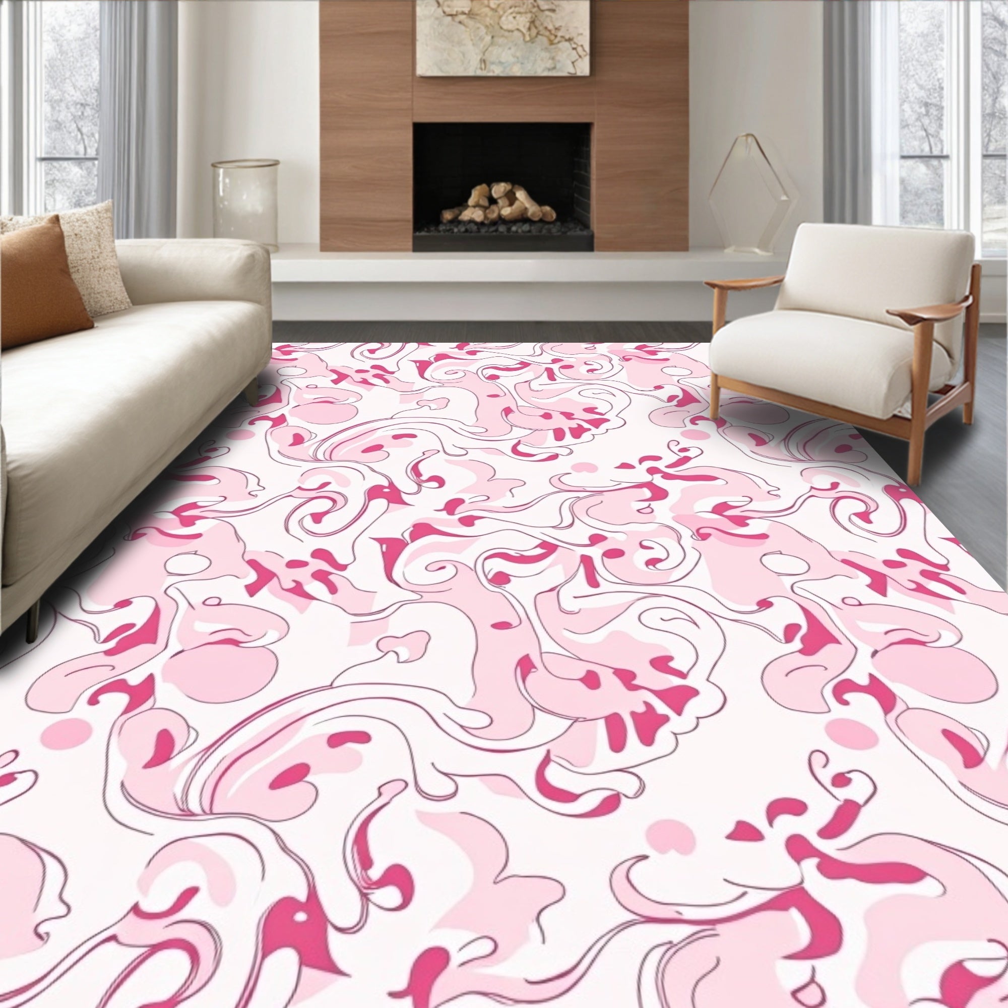 Abstract Pink Swirl Pattern Rug