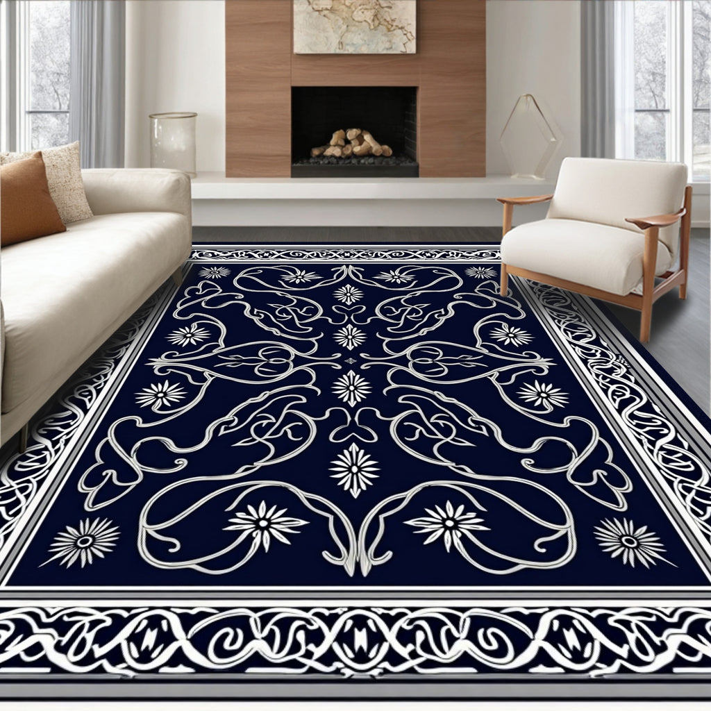 Classic White Floral Bordered Rug
