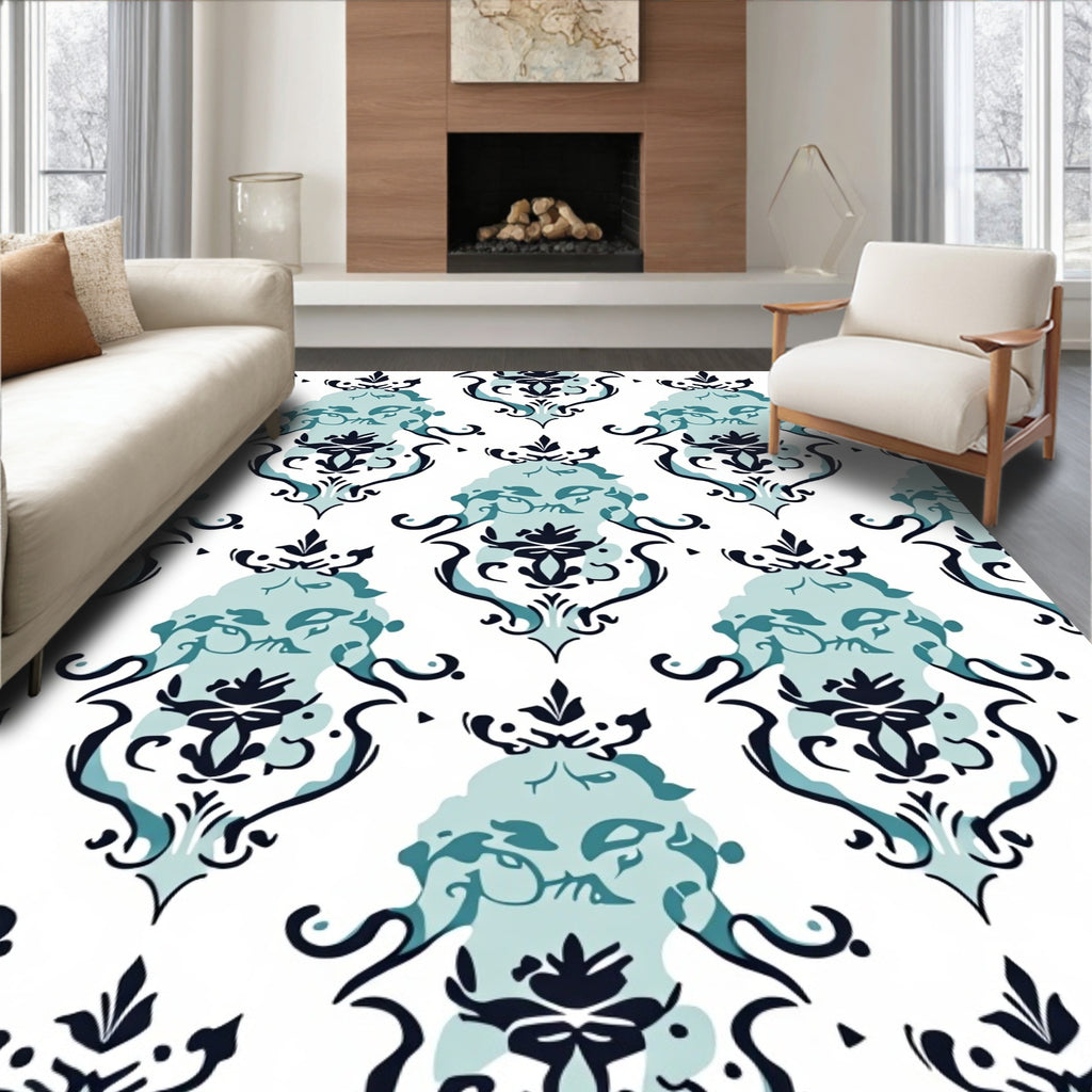 Abstract Floral Damask Pattern Rug