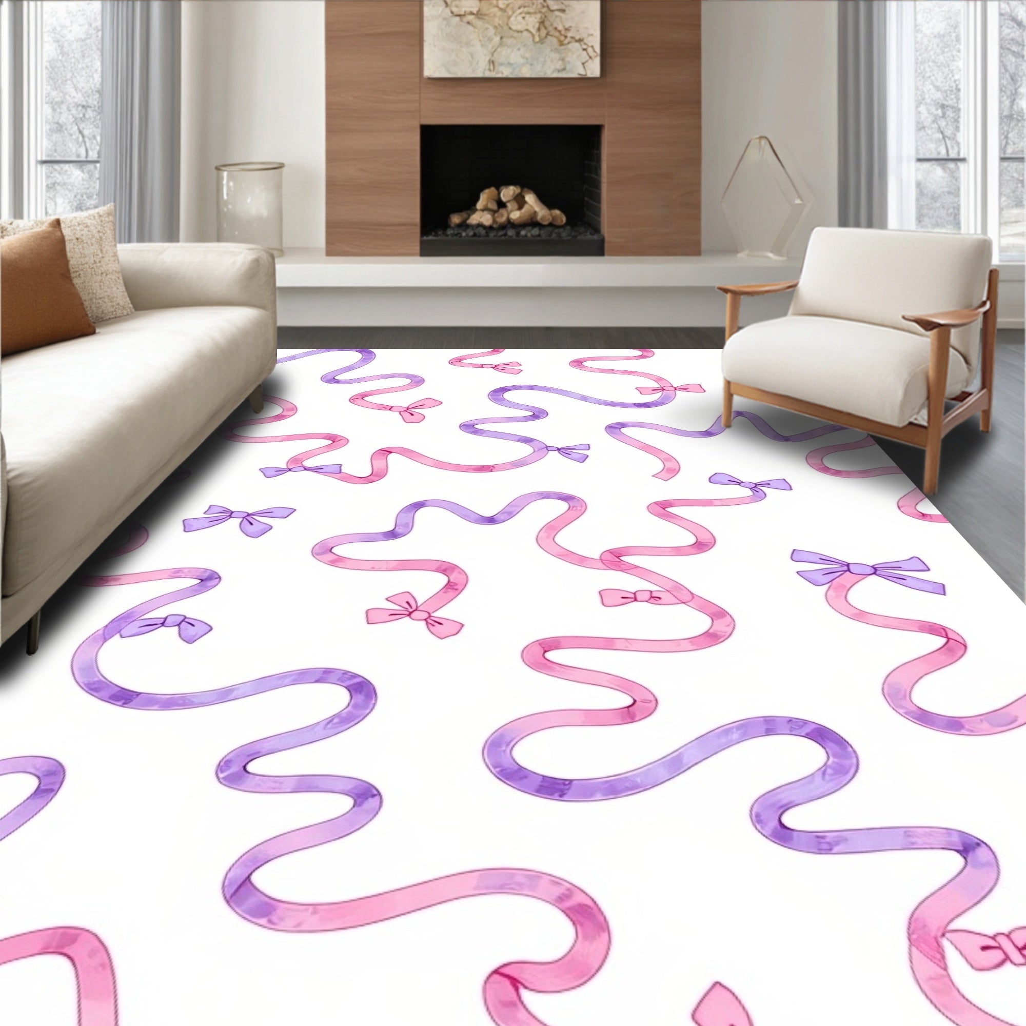 Pink Purple Ribbon Bows Pattern Rug