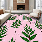 Green Leafy Branches With Pink Background Rug