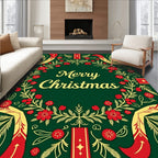Festive Red Gold Floral Garland Rug