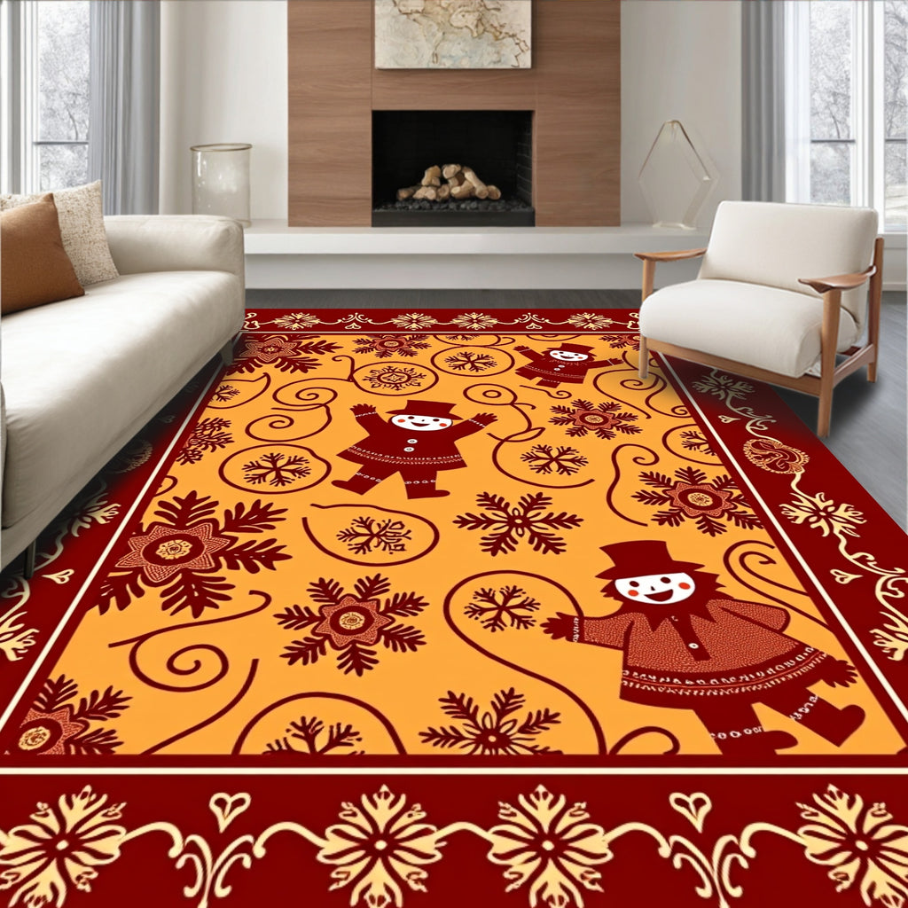 Whimsical Snowman Pattern Orange Rug
