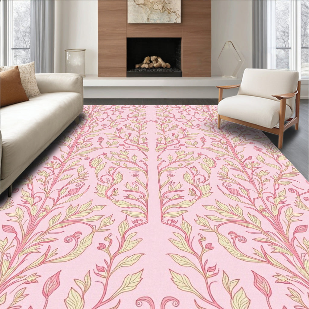 Delicate Pink Floral Vine Pattern Rug