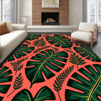 Tropical Green Leaf Pattern Design Rug