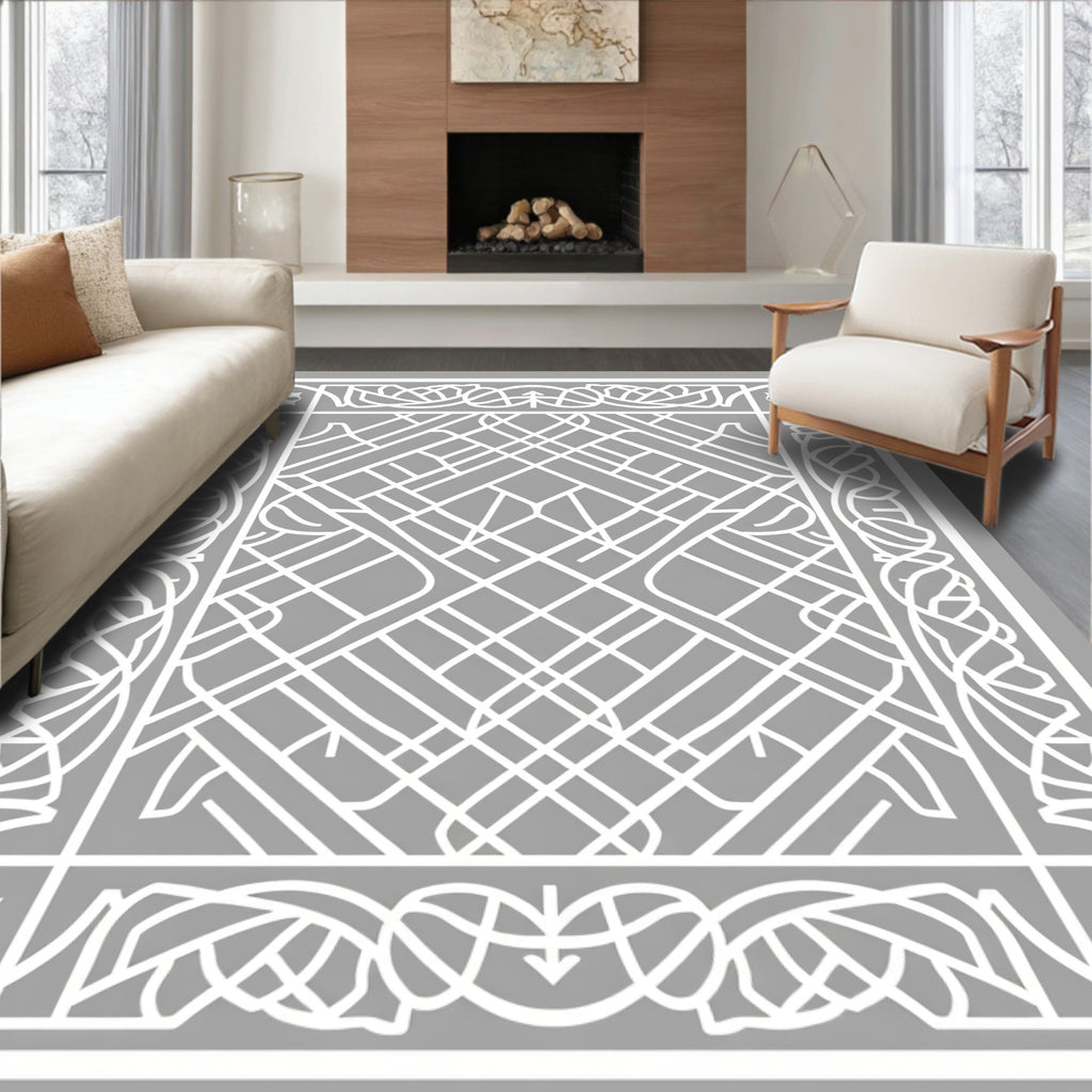 Intricate Lattice Floral Border Design Rug