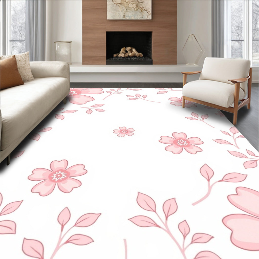 Feminine Pink Floral Branch Design Rug