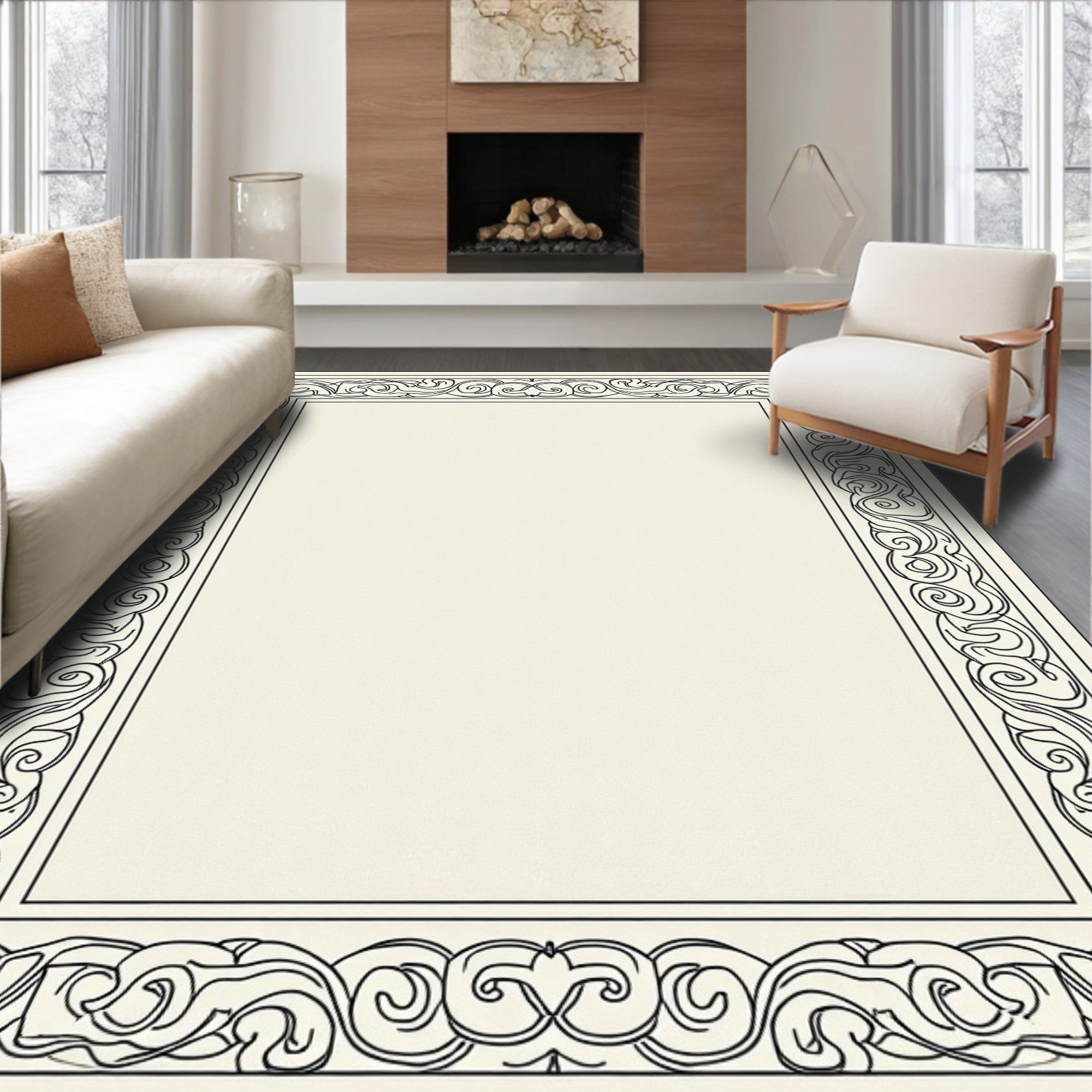 Ornate Scrollwork Elegant Art Deco Rug