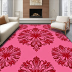 Crimson Floral Swirl Pattern Rug