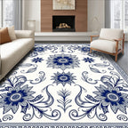 Blue Floral Swirl Pattern Rug