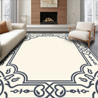 Ornamental Dark Gray Floral Frame Design Rug