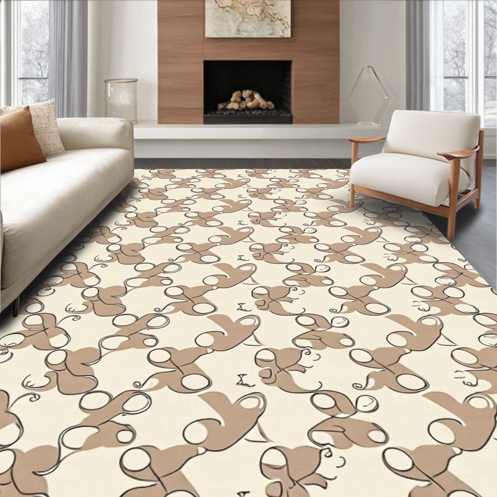 Neutral Tan Organic Swirl Collection Rug