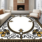 Ornate Black Gold Floral Border Rug